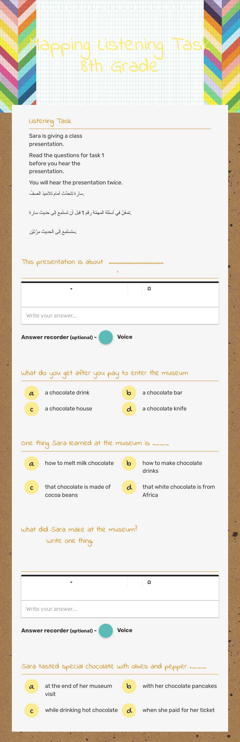 Mapping Listening Task 8th Grade Grade 8 worksheet preview