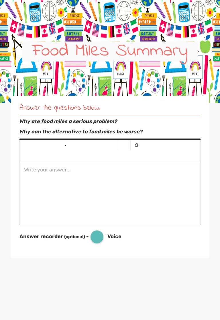 Food Miles                Summary worksheet preview image