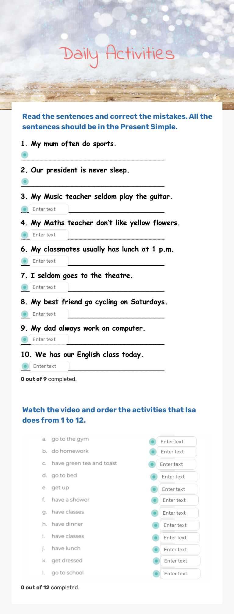 Daily Activities worksheet preview image
