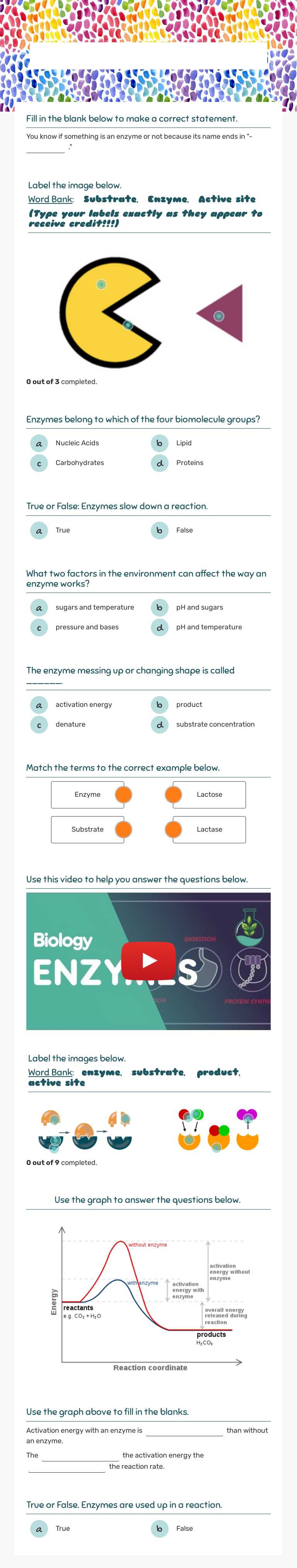 ENZYME Practice worksheet preview image