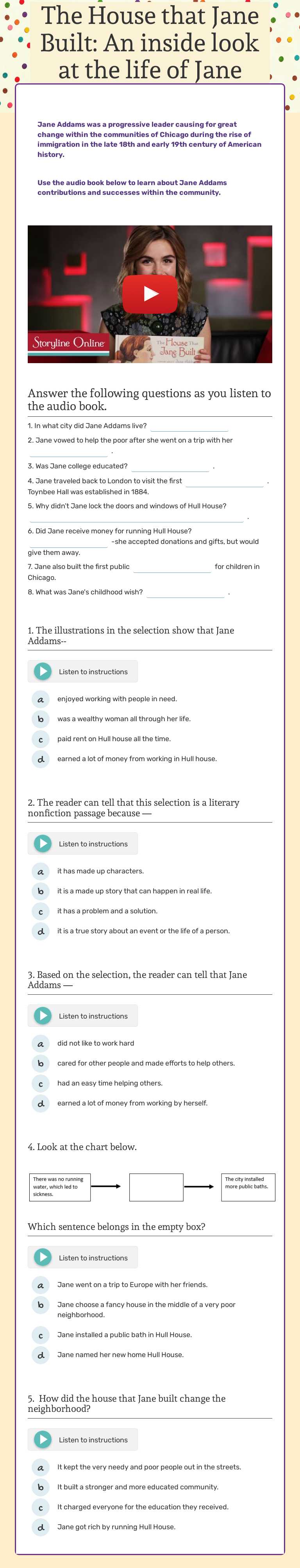 The House that Jane Built:
An inside look at the life of Jane Addams worksheet preview image