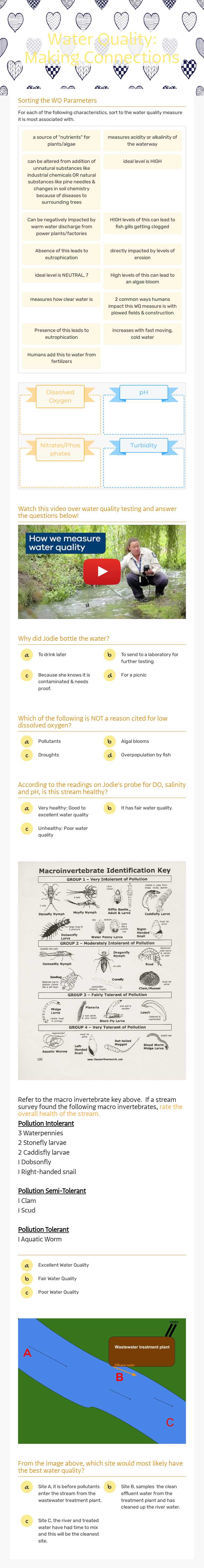 Water Quality: Making Connections worksheet preview image