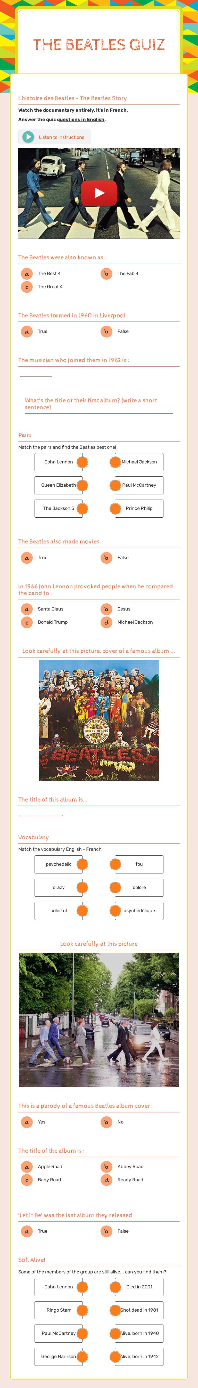 The Beatles
quiz Grade 6 worksheet preview