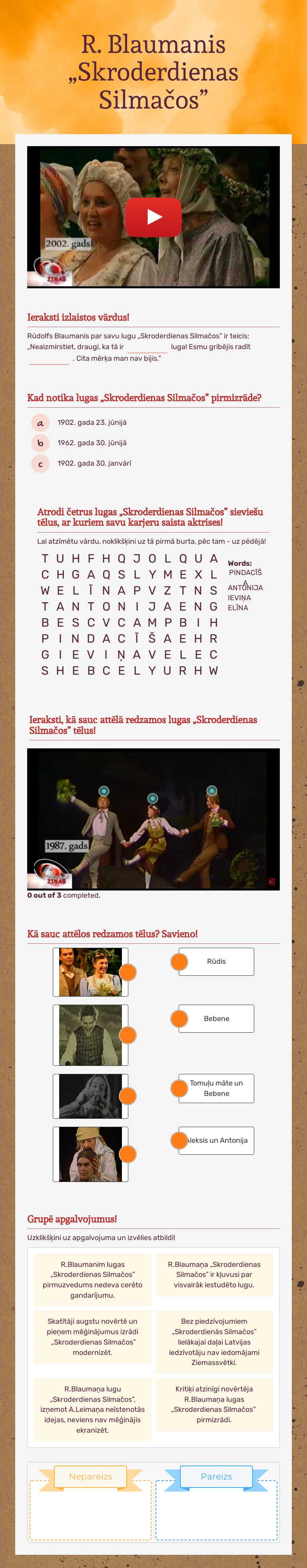 R. Blaumanis „Skroderdienas Silmačos” worksheet preview image