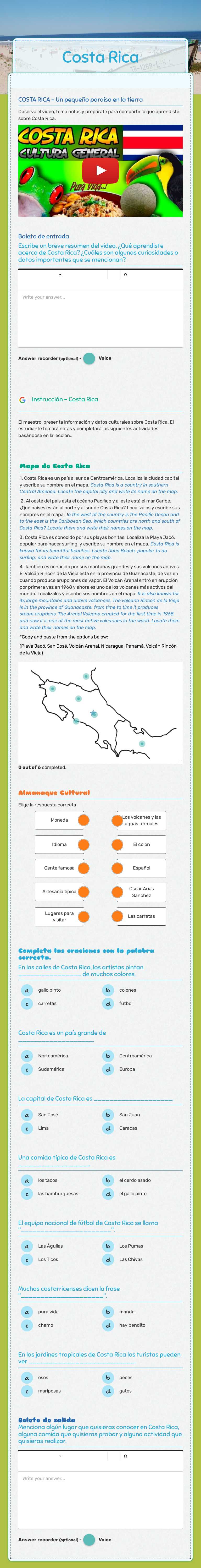 Costa Rica Grade 10 worksheet preview