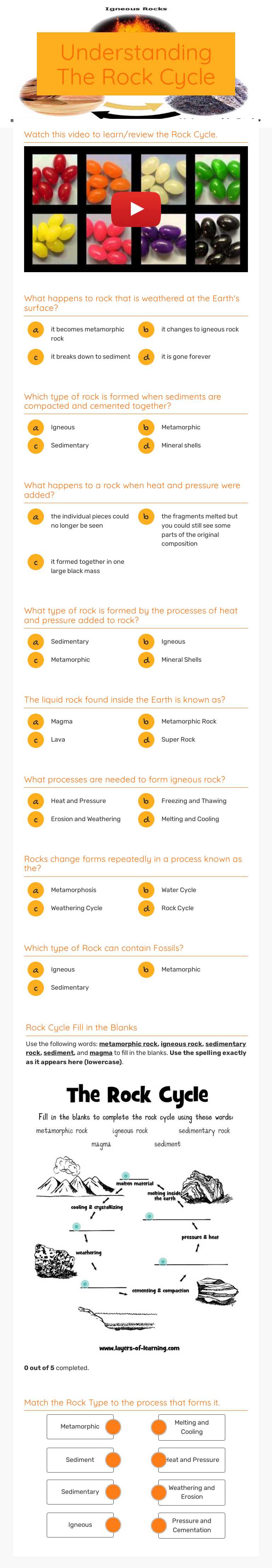 Understanding The Rock Cycle worksheet preview image