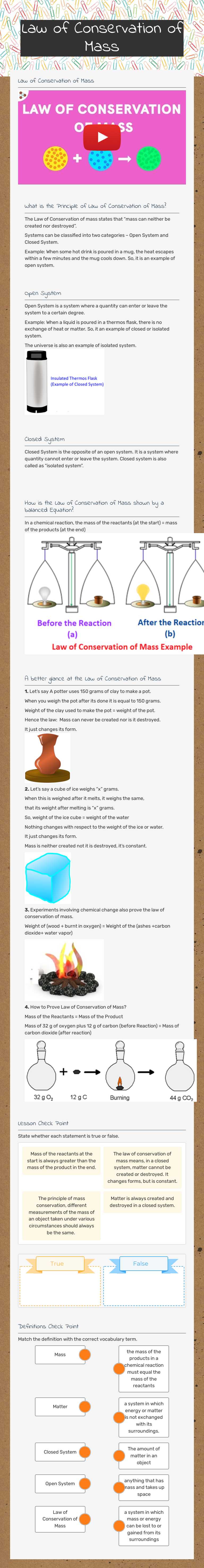 Law of Conservation of Mass worksheet preview image