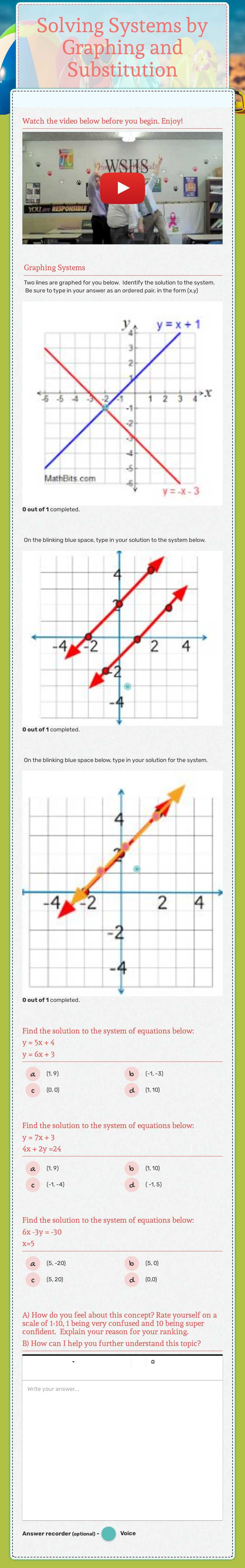 Solving Systems by Graphing and Substitution worksheet preview image