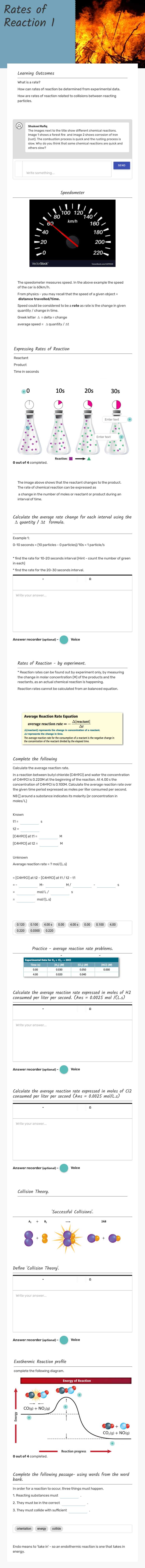 Rates of Reaction 1 worksheet preview