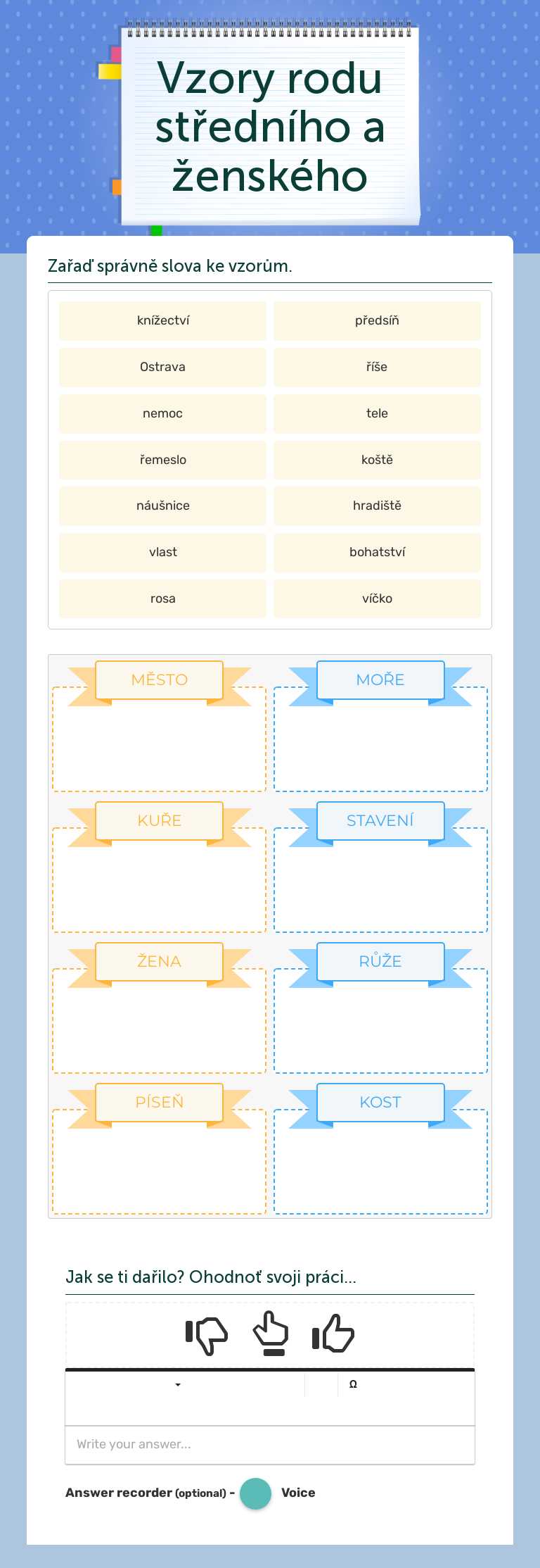 Vzory rodu středního a ženského worksheet preview image