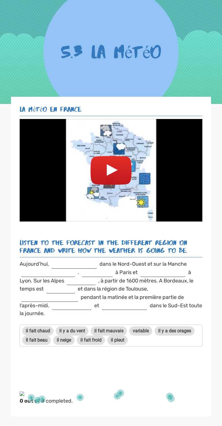 5.3 la météo worksheet preview image