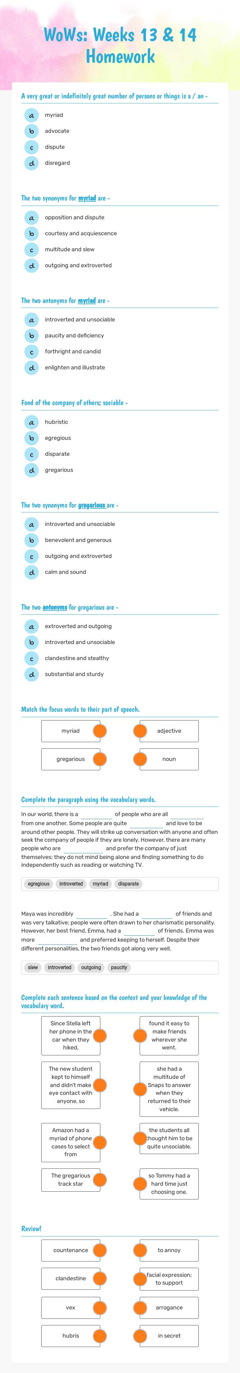 WoWs: Weeks 13 & 14 Homework worksheet preview image
