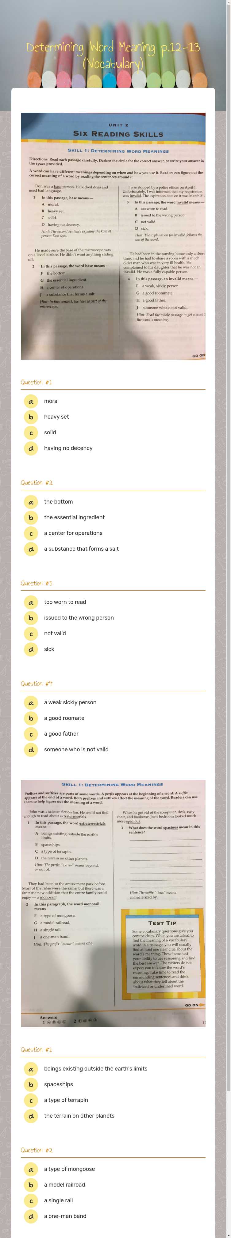 Determining Word Meaning p.12-13 (Vocabulary) worksheet preview image
