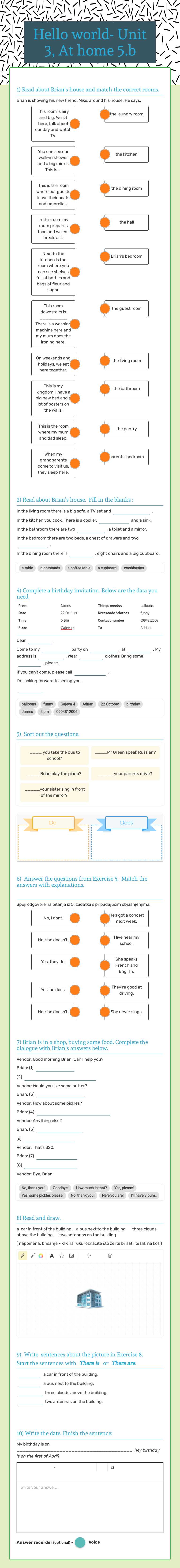 Hello world- Unit 3, At home 5.b Grade 5 worksheet preview