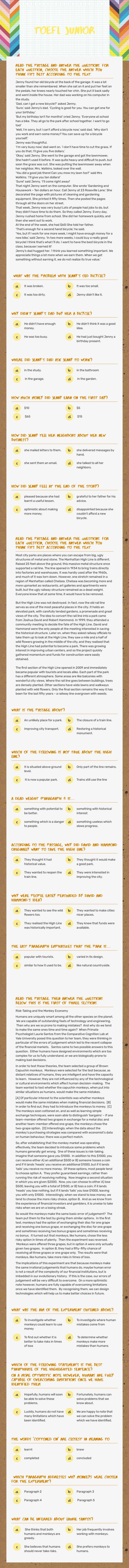 TOEFL JUNIOR Grade 8 worksheet preview