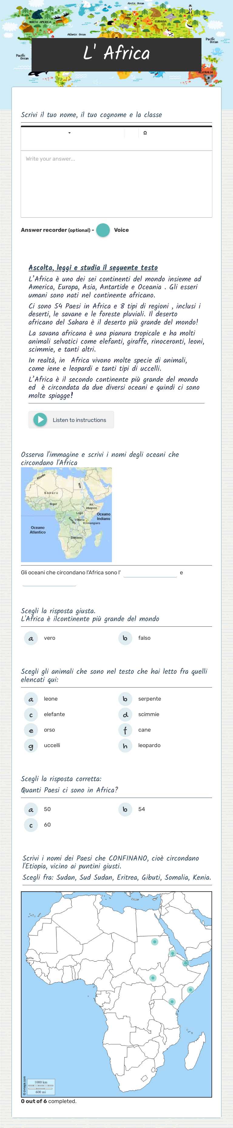 L' Africa Grade 3 worksheet preview