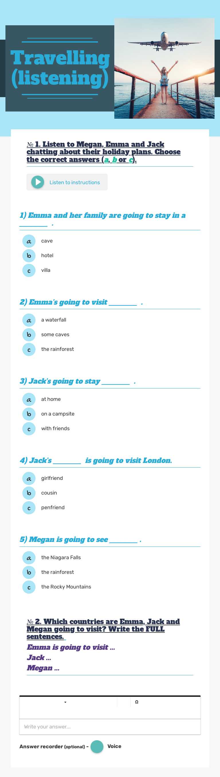Travelling (listening) worksheet preview image