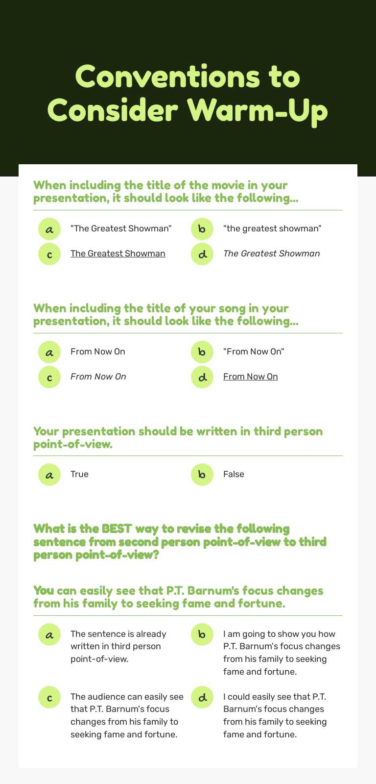Conventions to Consider Warm-Up worksheet preview image