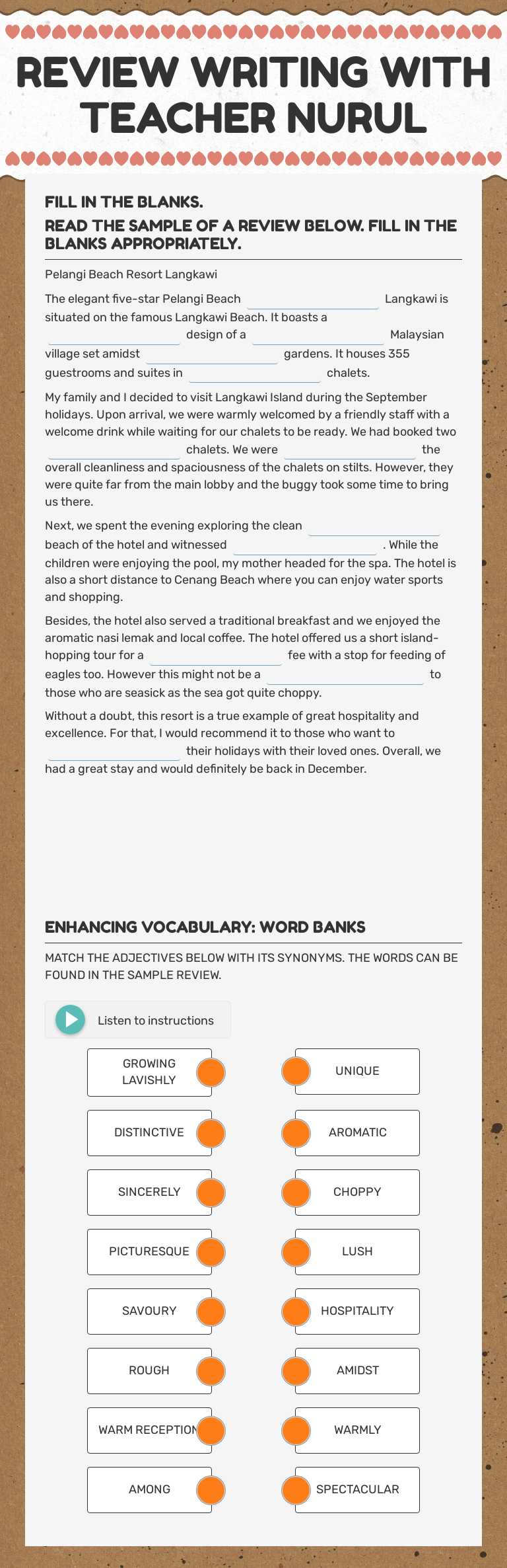 REVIEW WRITING WITH TEACHER NURUL worksheet preview image