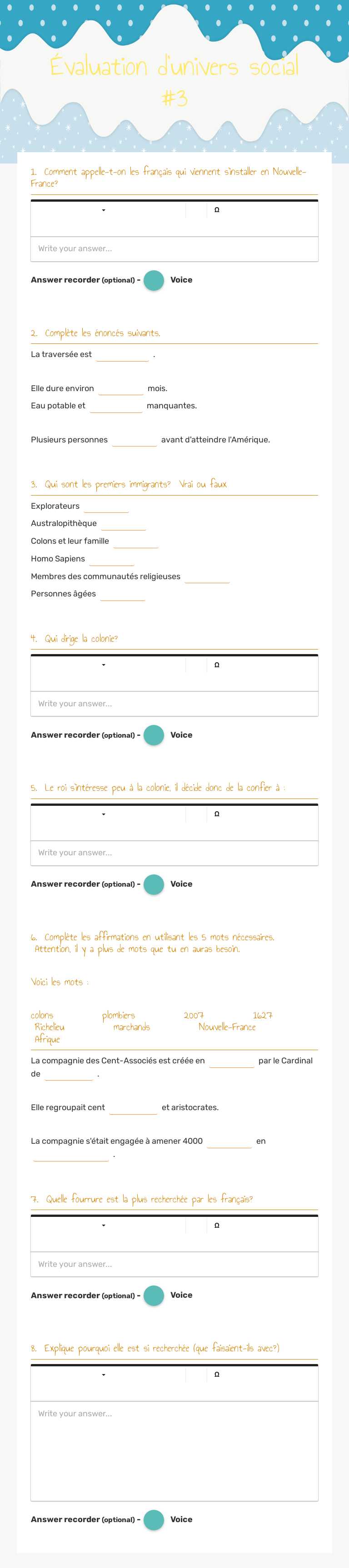 Évaluation d'univers social #3 worksheet preview image