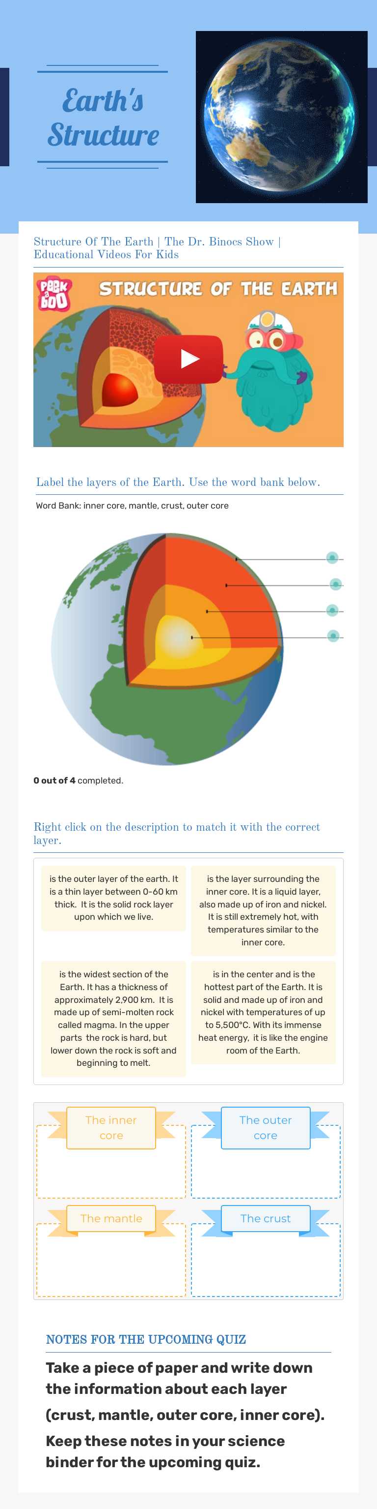 Earth's Structure worksheet preview