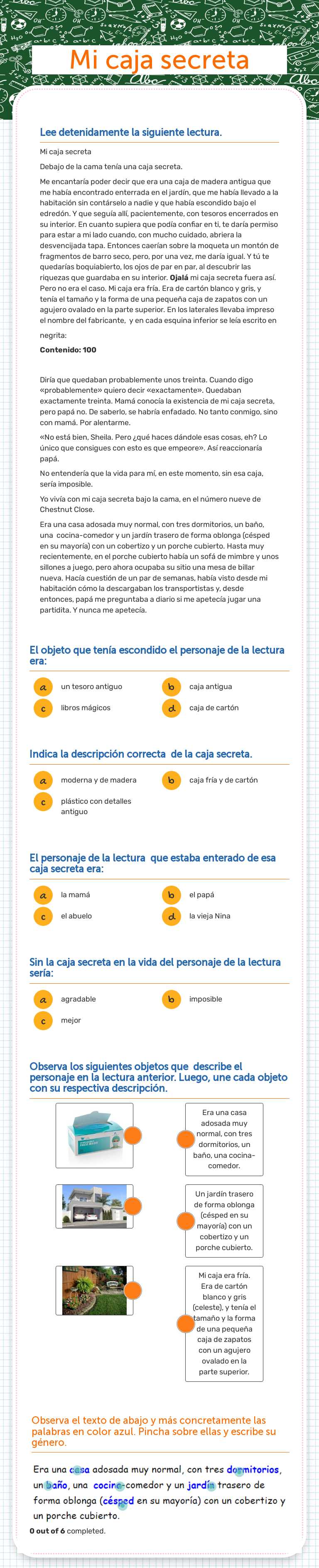 Mi caja secreta Grade 3 worksheet preview
