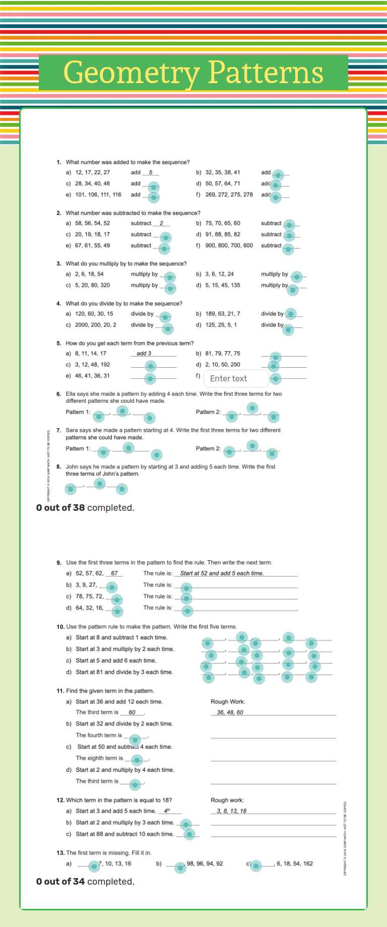Geometry Patterns worksheet preview image