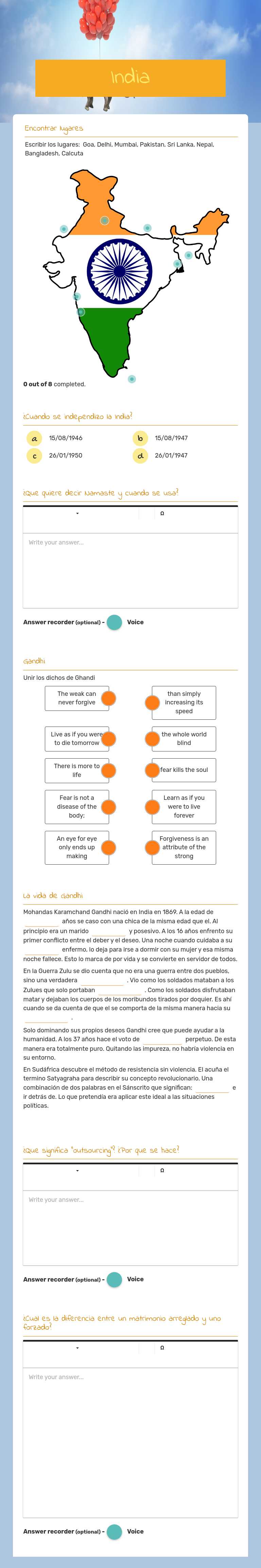India worksheet preview