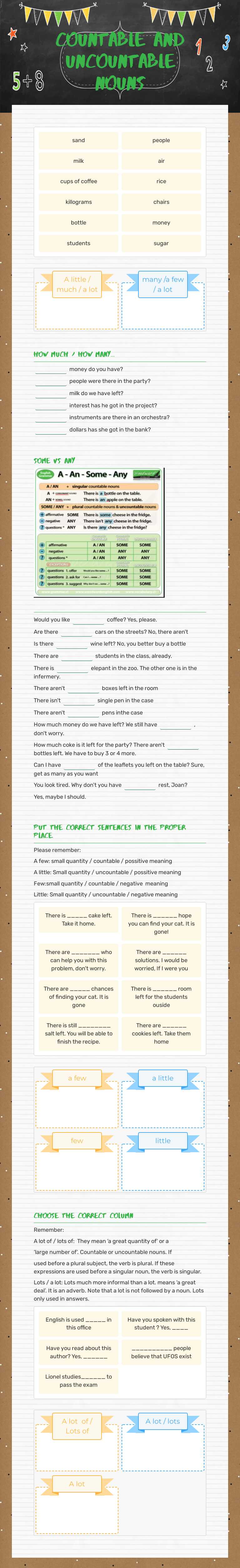 Countable and uncountable Nouns Other worksheet preview