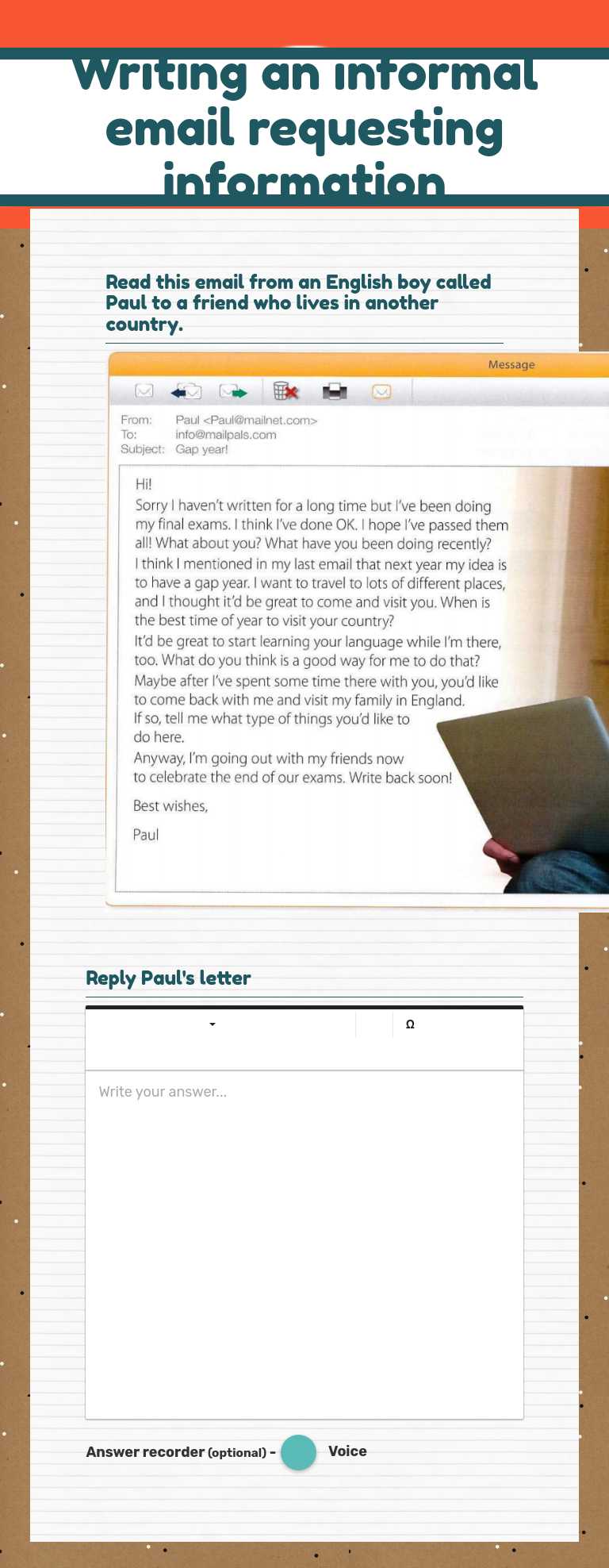 Writing an informal email requesting information worksheet preview