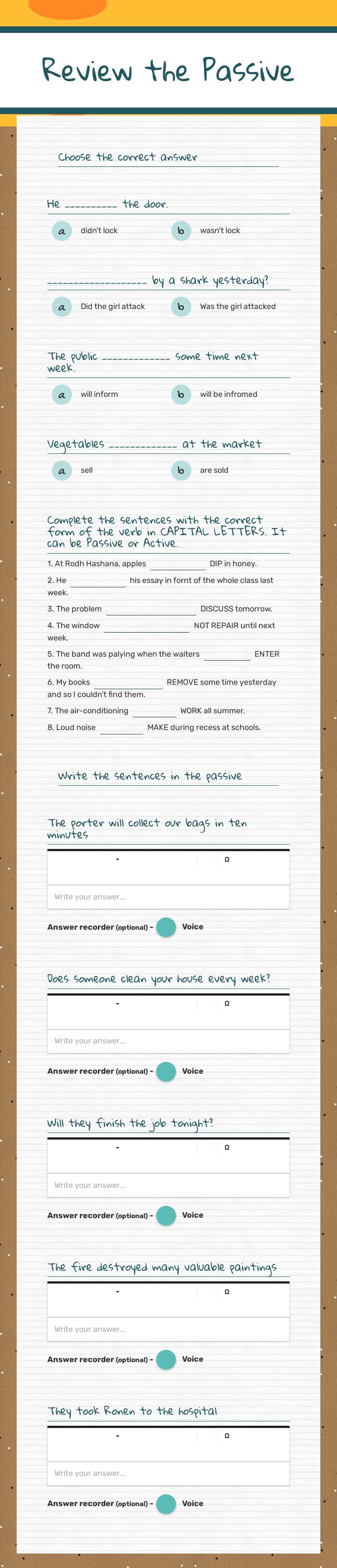Review the Passive Grade 9 worksheet preview