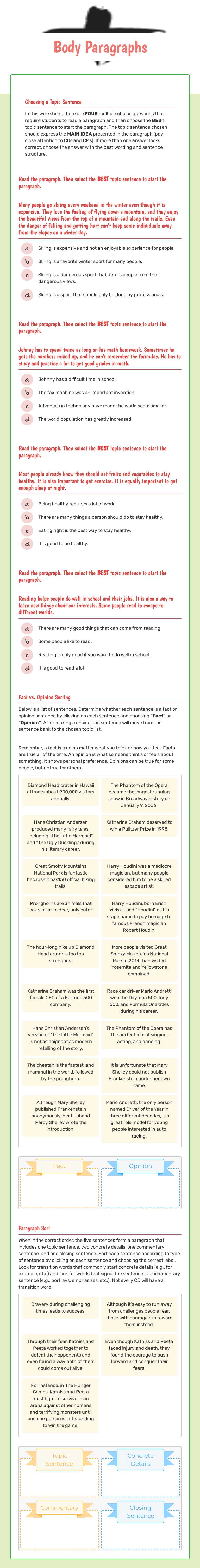 Body Paragraphs Grade 9 worksheet preview