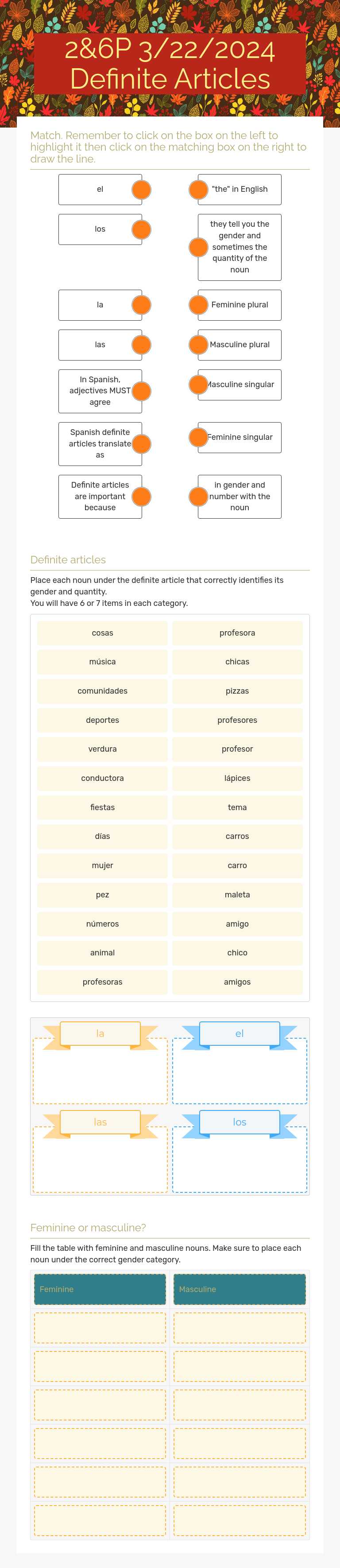 2&6P 3/21/2025 Definite Articles worksheet preview image