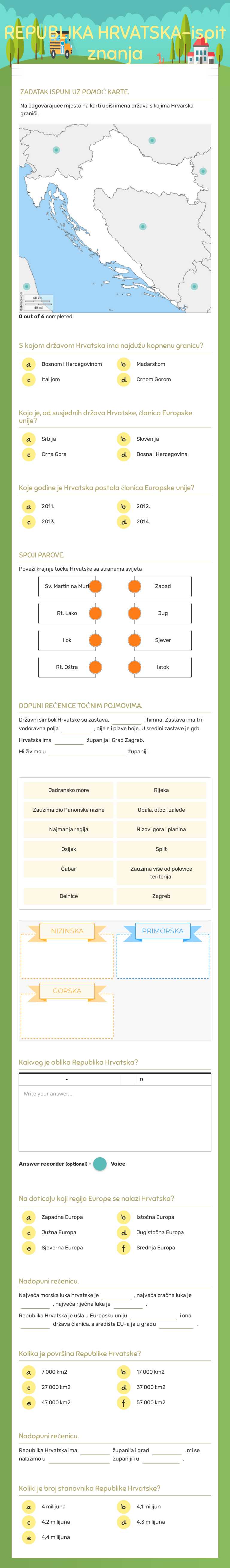REPUBLIKA HRVATSKA-ispit znanja Grade 5 worksheet preview