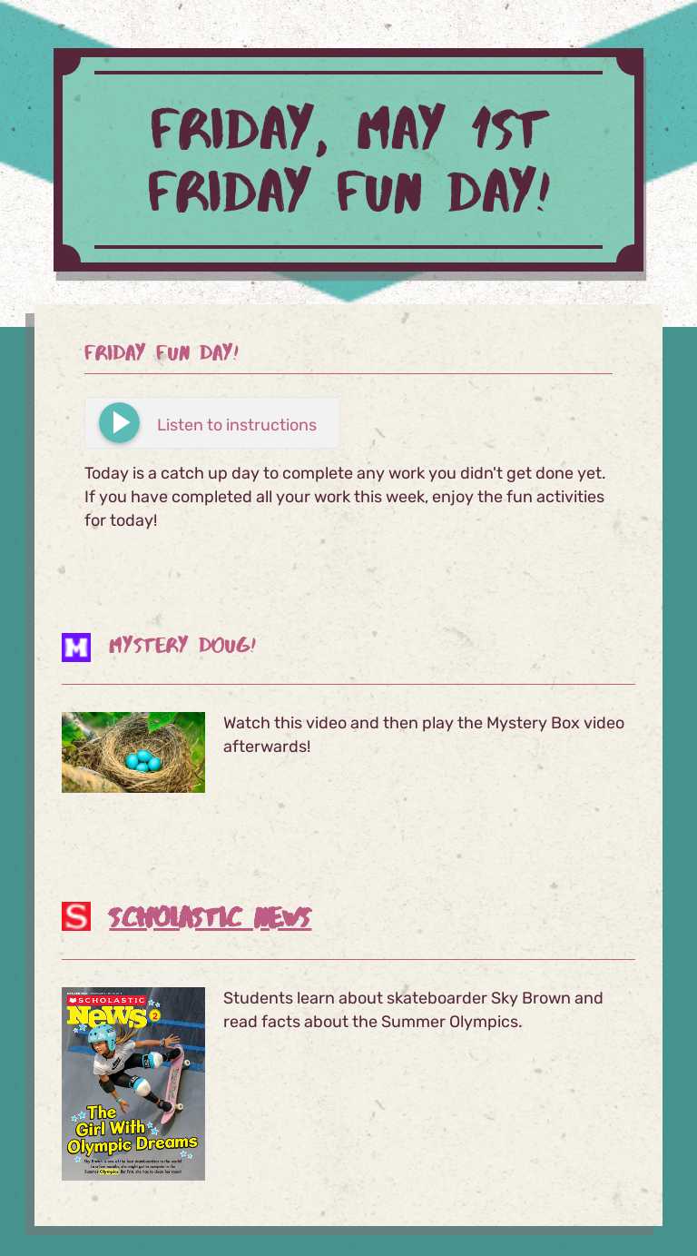 Friday, May 1st
Friday Fun Day! worksheet preview image