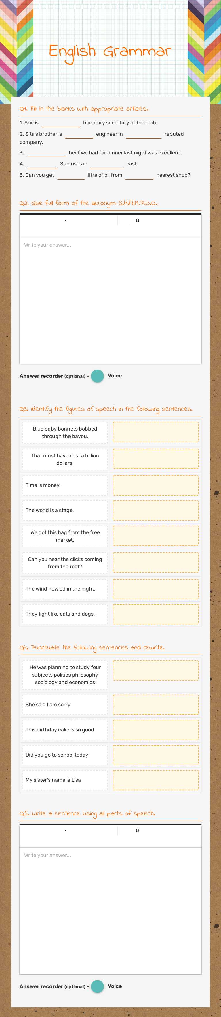 English Grammar worksheet preview image