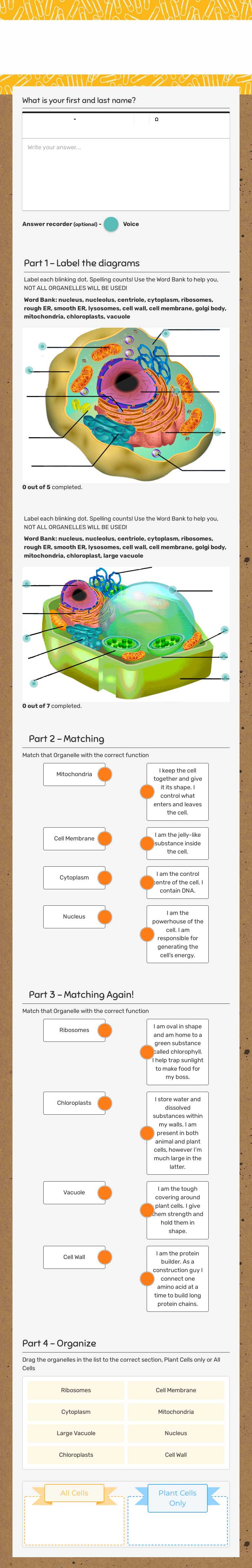 Week 34-Cell organelles worksheet preview image