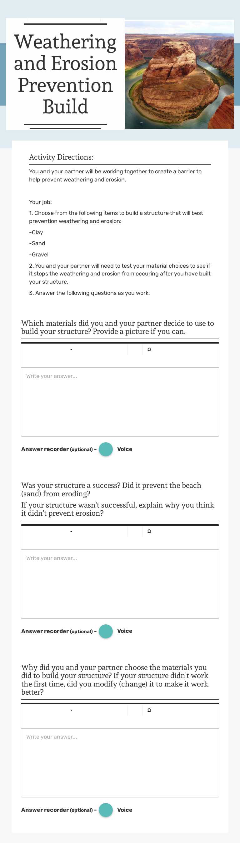 Weathering and Erosion Prevention Build worksheet preview image