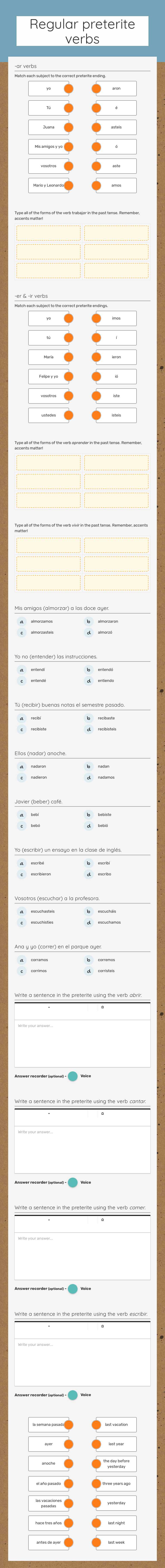 Regular preterite verbs worksheet preview image