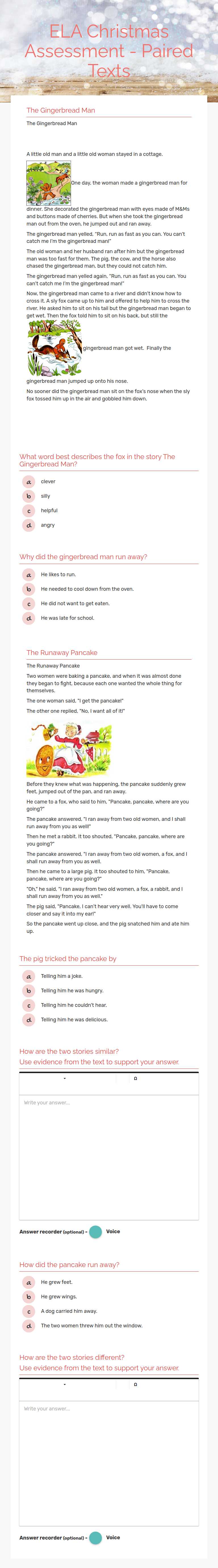 ELA Christmas Assessment - Paired Texts worksheet preview image
