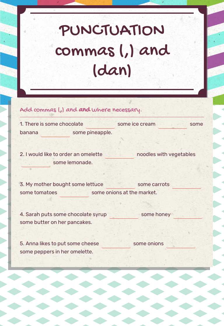 PUNCTUATION
commas (,) 
 and (dan) worksheet preview image