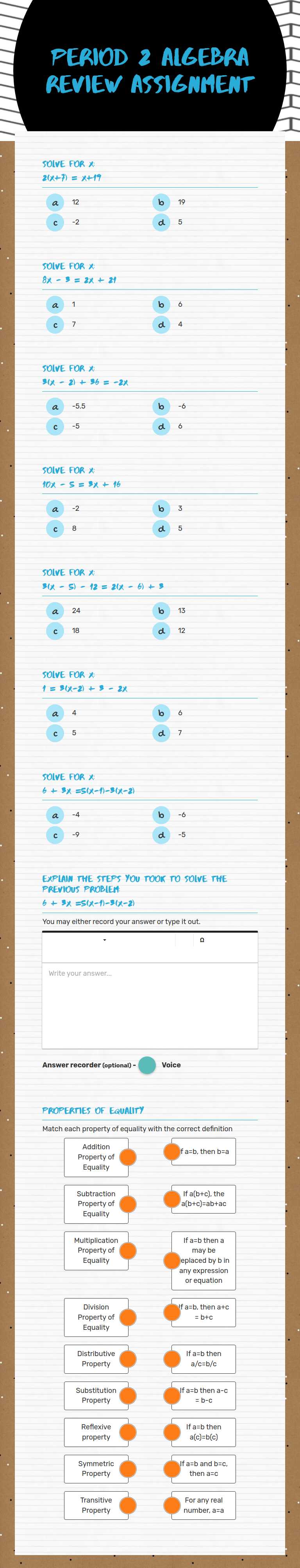 Period 2 
Algebra Review 
Assignment Grade 8 worksheet preview