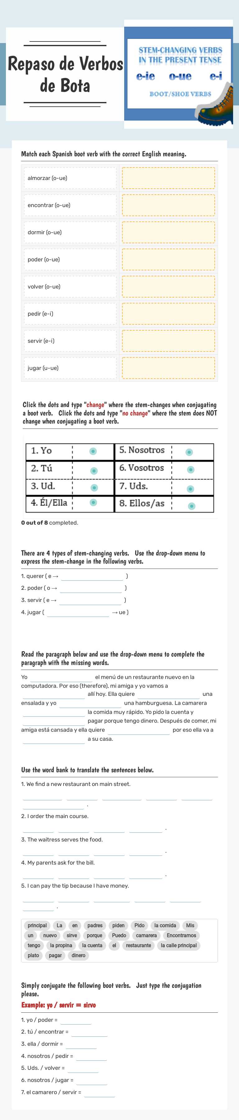 Repaso de Verbos de Bota worksheet preview image