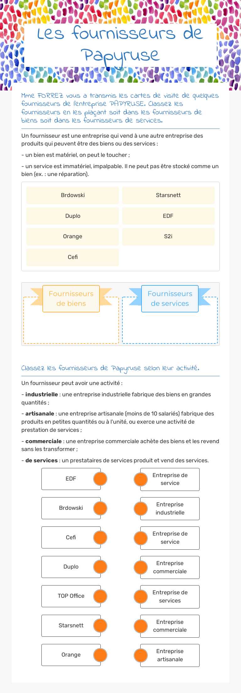 Les fournisseurs de Papyruse worksheet preview image