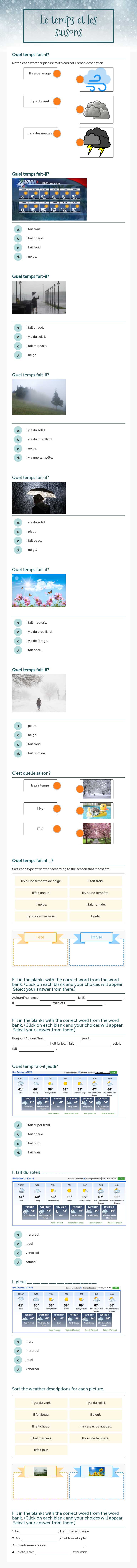 Le temps et les saisons worksheet preview image