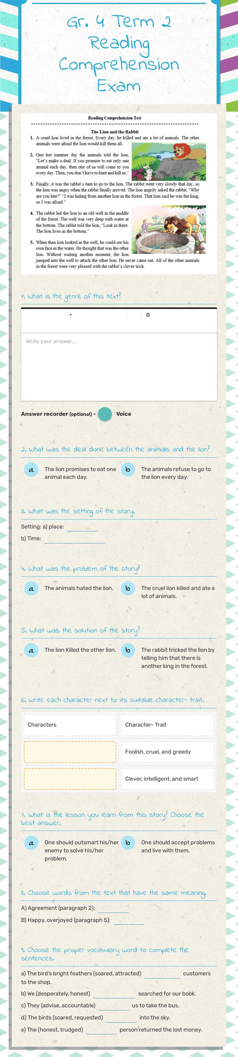 Gr. 4 Term 2 Reading Comprehension Exam worksheet preview image