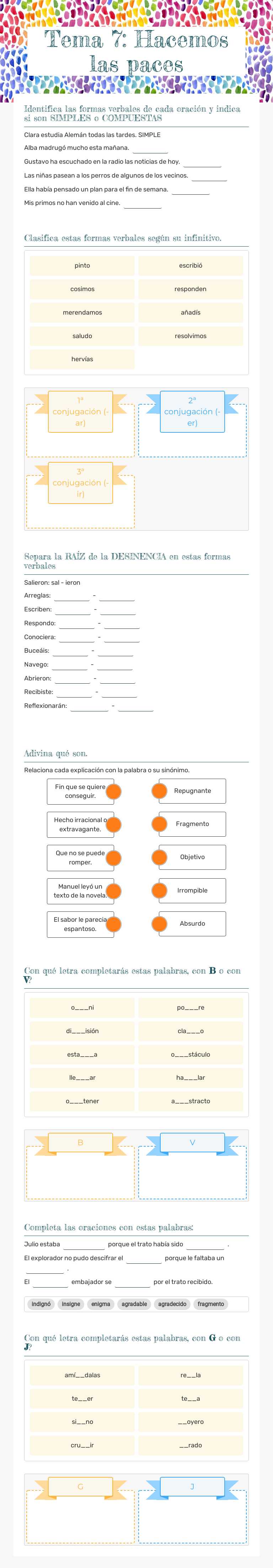 Tema 7: Hacemos las paces worksheet preview image