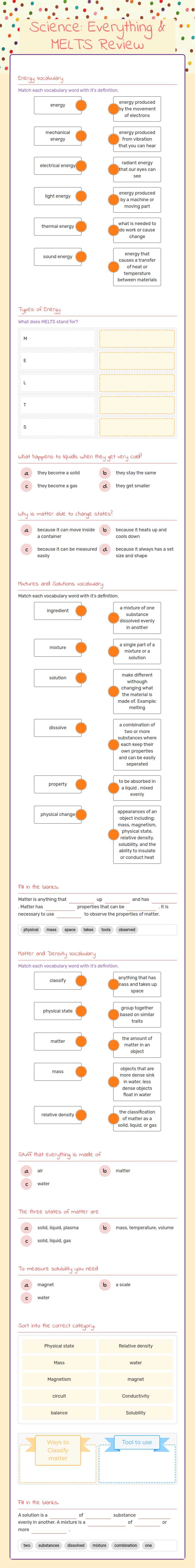 Science: Everything & MELTS Review worksheet preview image