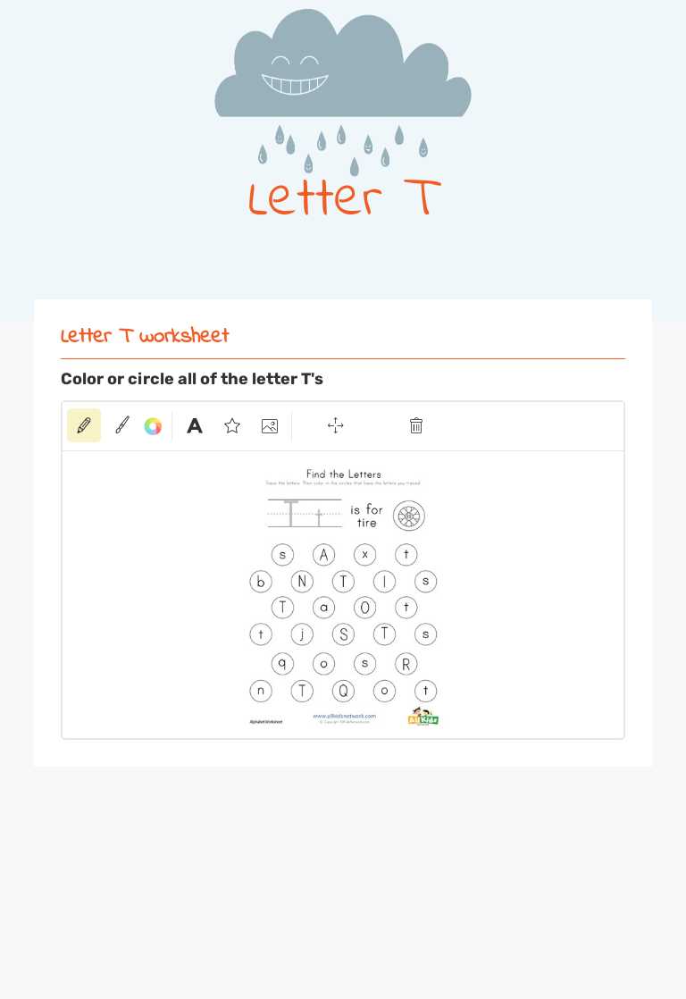 Letter T worksheet preview image