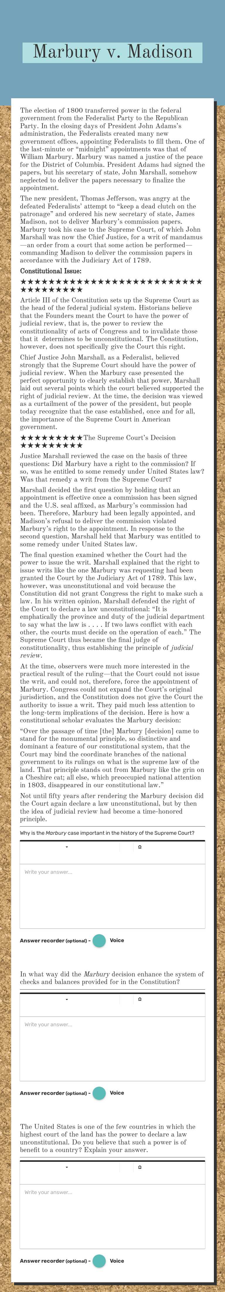 Marbury v. Madison worksheet preview image